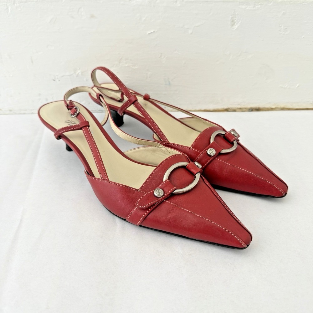 Anne Klein Red Pointed Toe Slingback Heels